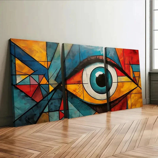 3pcs Modern Art Eye Blue & Black Golden Red Pink Wall Art Set Canvas Framed 40x60cm - High Quality Print 100% Australian Made Wall Canvas Ready to Hang
