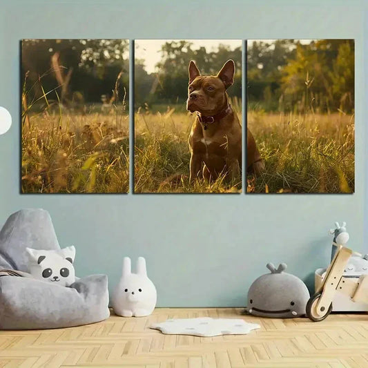 3pcs Rustic Bulldog Animal Photography Metal Print Ready to Hang Art