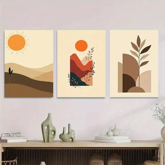 3pcs Modern Abstract Boho Landscape Metal Print Ready to Hang Art