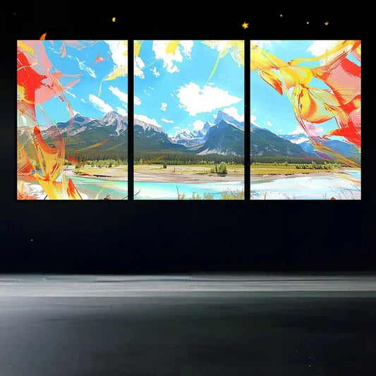 3pcs Distant Valley Vibrant Landscape Metal Print Ready to Hang Art