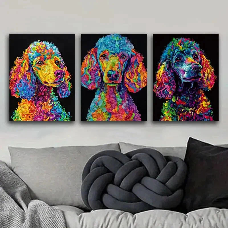 3pcs The glitzy poodle Art Painting Metal Print Ready to Hang Art