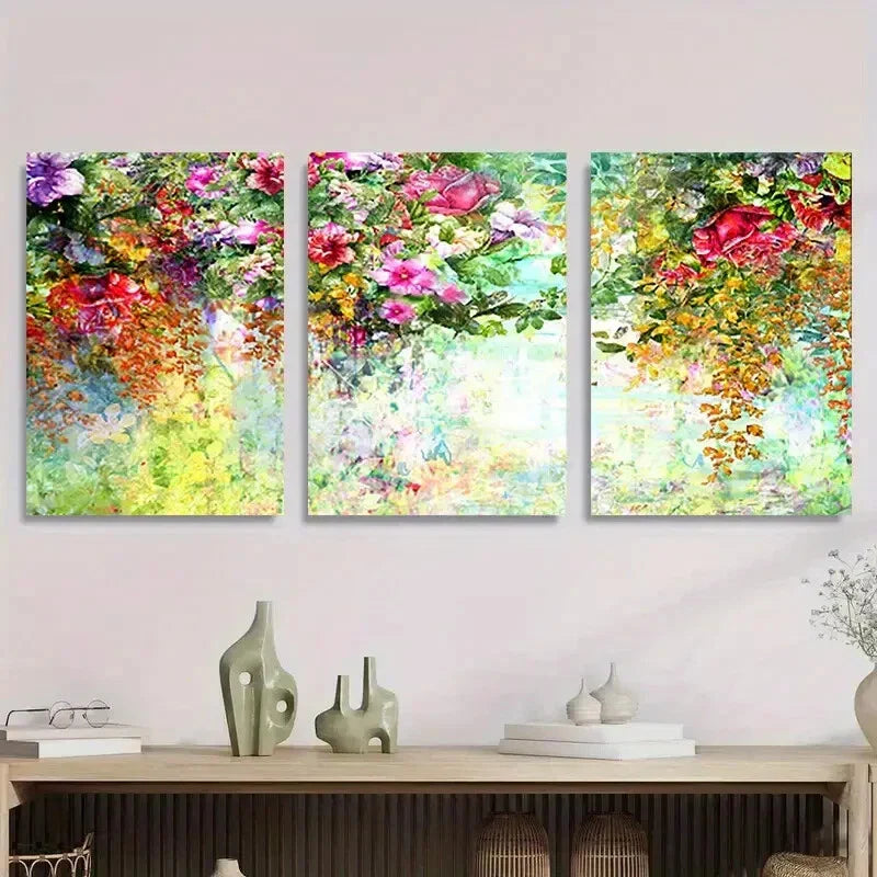 3pcs Vibrant Abstract Floral Colorful Botanical Metal Print Ready to Hang Art