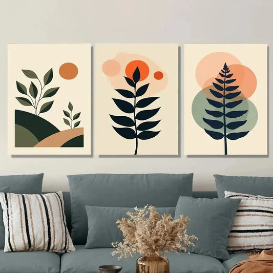 3pcs Modern Abstract Botanical 3 Minimalist Leaf Wall Art Set Canvas Framed 40x60cm - High Quality Print 100% Australian Made Wall Canvas Ready to Hang