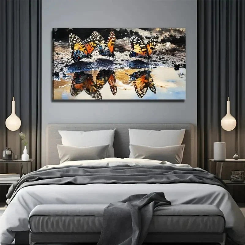 Colorful Butterflies Suitable Wall Art Canvas Office Home Room Framed 80x45cm