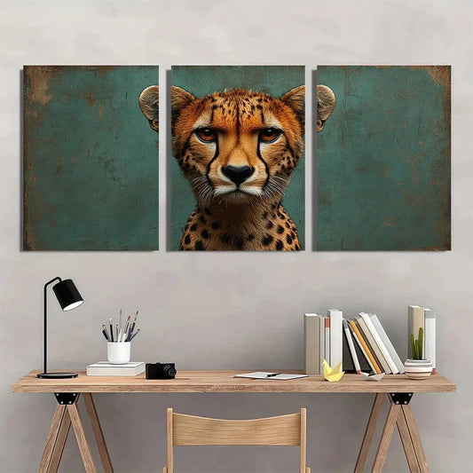 3pcs Vintage Cheetah Animal Themed Metal Print Ready to Hang Art