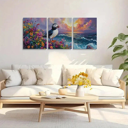 3pcs Vibrant Sea Parrot Ocean & Flower Metal Print Ready to Hang Art