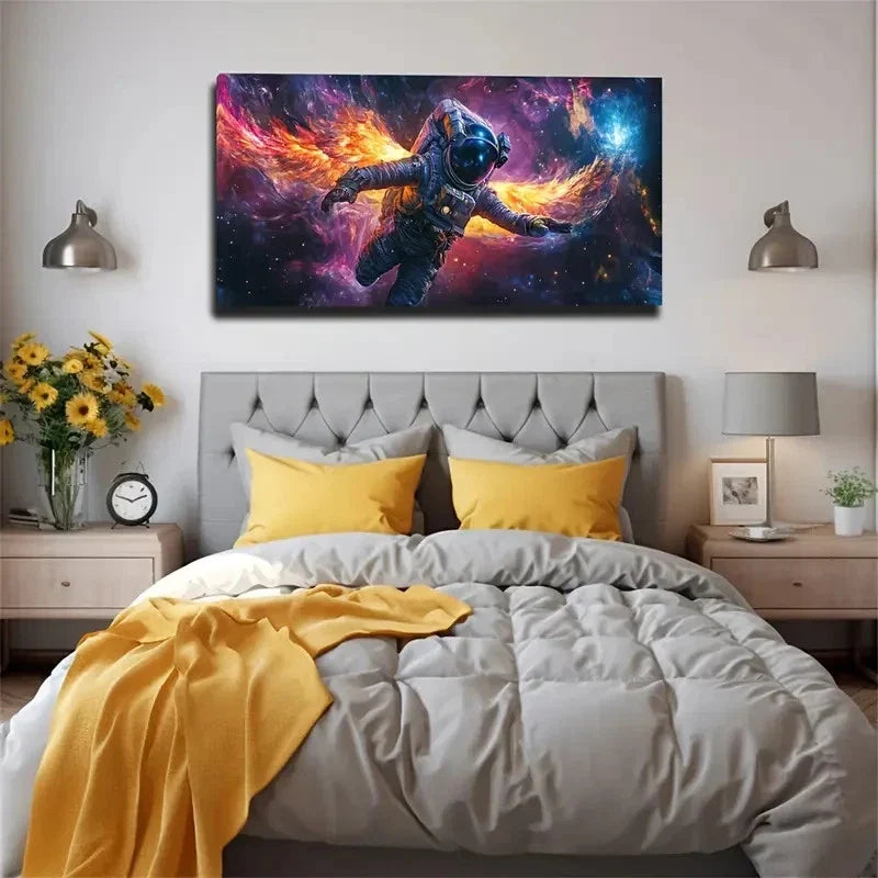 Long Flame Wings Astronaut Wall Art Canvas Office Home Room Framed 120x60cm