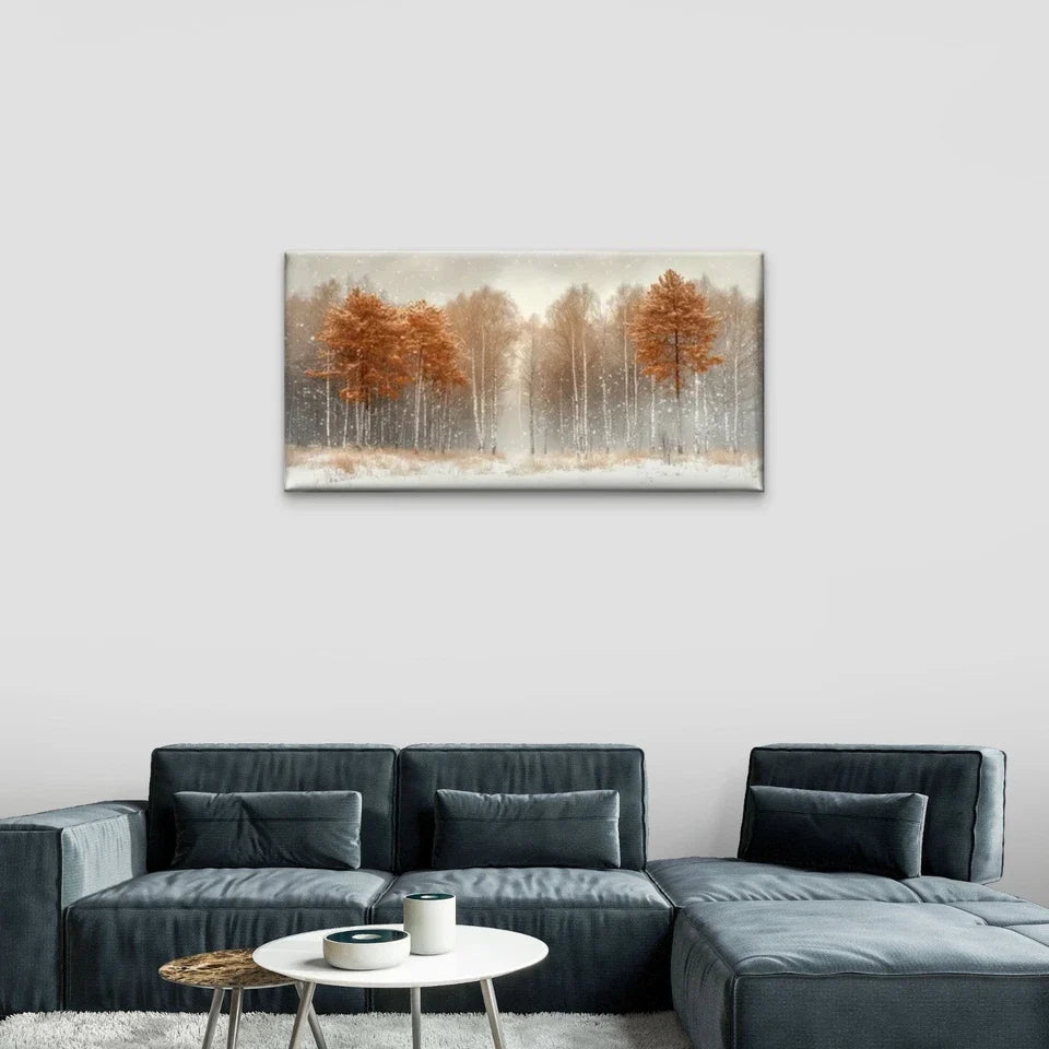 Snowy Forest Trees Decor Wall Art Canvas Office Home Room Framed 120x60cm