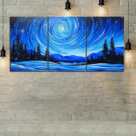 3pcs Starry Sky And Snow Mountain Metal Print Ready to Hang Art