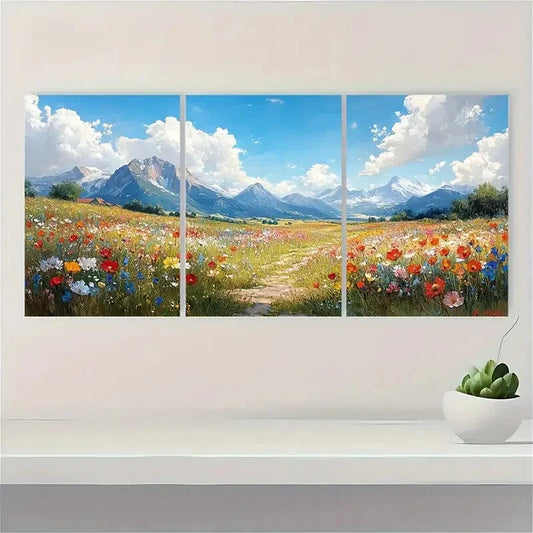 3pcs Rural Fields Wildflower Murals Paintings Metal Print Ready to Hang Art