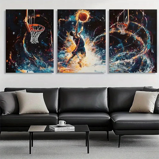 3pcs Dynamic Basketball Action Dunking Perfect Wall Art Set Canvas Framed 40x60cm - High Quality Print 100% Australian Made Wall Canvas Ready to Hang