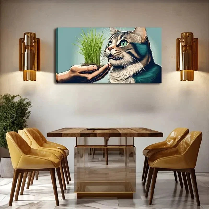 Minimalist Modern Cat Décor Wall Art Canvas Office Home Room Framed 120x60cm