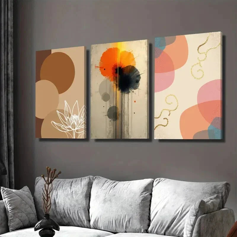 3pcs Modern Abstract Floral & Geometric Colorful Wall Art Set Canvas Framed 40x60cm - High Quality Print 100% Australian Made Wall Canvas Ready to Hang