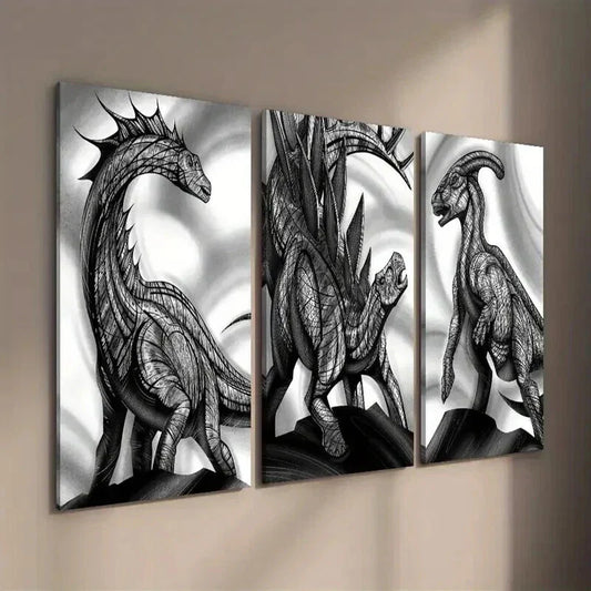 3pcs Black And White Giraffatitan Wall Art Set Canvas Framed 40x60cm - High Quality Print 100% Australian Made Wall Canvas Ready to Hang