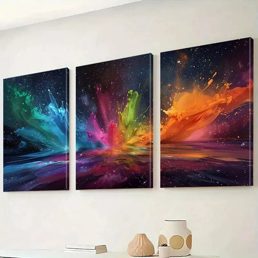 3pcs Modern Abstract Colorful Galaxy Splash Wall Art Set Canvas Framed 40x60cm - High Quality Print 100% Australian Made Wall Canvas Ready to Hang