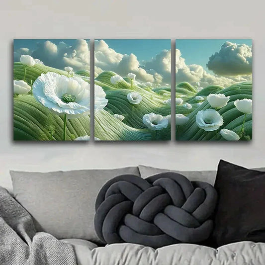 3pcs Luxurious White Poppy Art Print, Metal Print Ready to Hang Art