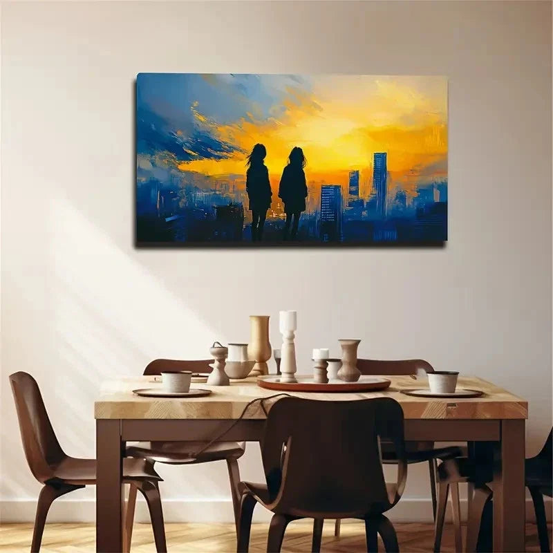 Silhouettes Of Two Women Wall Art Canvas Office Home Room Framed 120x60cm