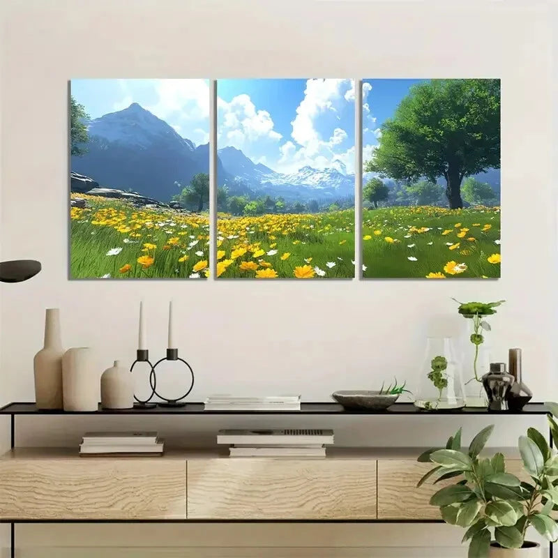 3pcs Vibrant Mountain & Meadow Scenery Wall Art Set Canvas Framed 40x60cm - High Quality Print 100% Australian Made Wall Canvas Ready to Hang