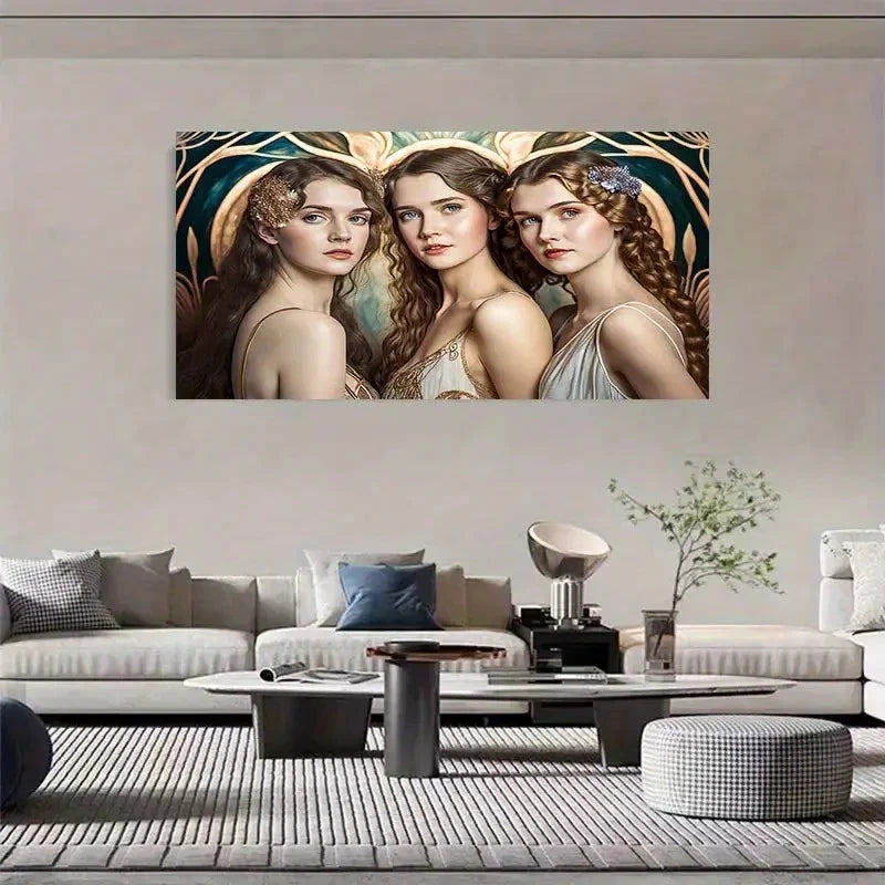 Three Exquisite Girls' Artistic Wall Art Canvas Office Home Room Framed 80x45cm