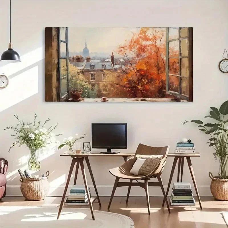 Cityscape Autumn Scenery Decor Wall Art Canvas Office Home Room Framed 80x45cm