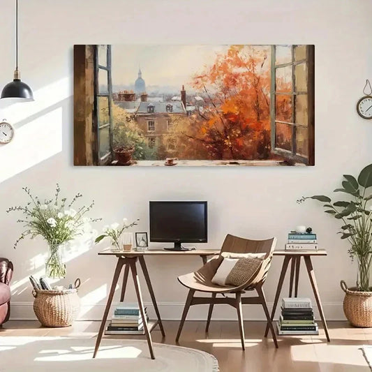 Cityscape Autumn Scenery Decor Wall Art Canvas Office Home Room Framed 80x45cm
