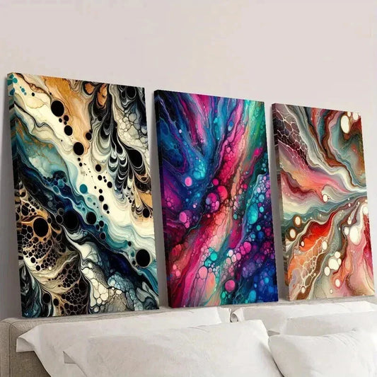 3pcs Abstract Gradient Fluid Bubble Wall Art Set Canvas Framed 40x60cm - High Quality Print 100% Australian Made Wall Canvas Ready to Hang