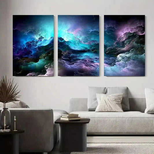 3pcs Vibrant Colorful Ocean and Sky Abstract Metal Print Ready to Hang Art