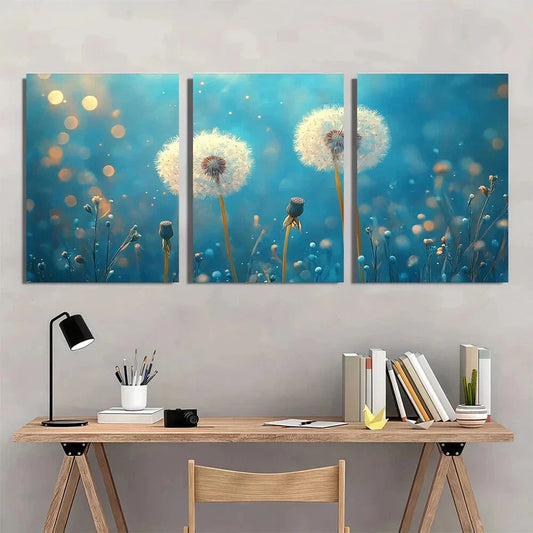 3pcs Dandelion And Dahlia White Flowers Metal Print Ready to Hang Art