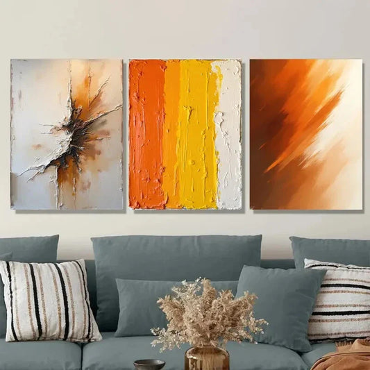 3pcs Abstract Vibrant Orange, Yellow & White Wall Art Set Canvas Framed 40x60cm - High Quality Print 100% Australian Made Wall Canvas Ready to Hang