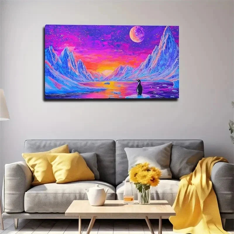 Vibrant Winter Mountain Snows Wall Art Canvas Office Home Room Framed 120x60cm