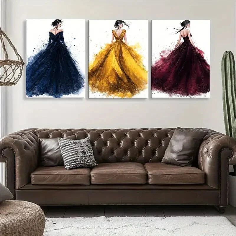 3pcs Burgundy Stunning Female Figures Perfect Wall Art Set Canvas Framed 40x60cm - High Quality Print 100% Australian Made Wall Canvas Ready to Hang