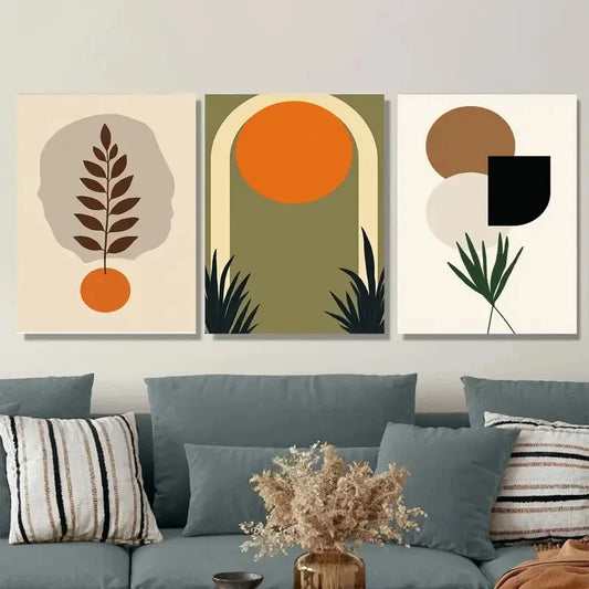3pcs Modern Abstract Boho Style Black Metal Print Ready to Hang Art