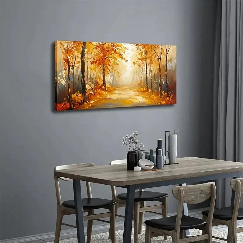 Autumn Forest Scene Vibrant Wall Art Canvas Office Home Room Framed 120x60cm