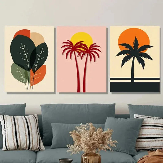 3pcs Tropical Palm Tree Modern Abstract Wall Art Set Canvas Framed 40x60cm - High Quality Print 100% Australian Made Wall Canvas Ready to Hang