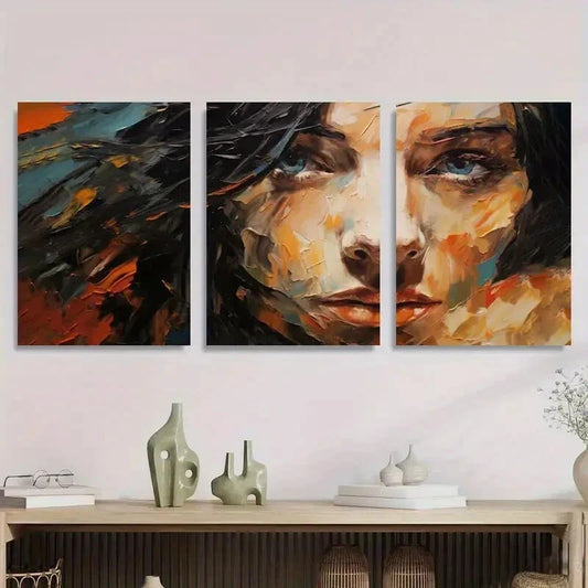 3pcs Abstract Woman Portrait Eyes, Modern Metal Print Ready to Hang Art