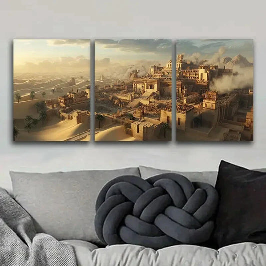 3pcs Featuring a Photograph of an Ancient City Metal Print Ready to Hang Art