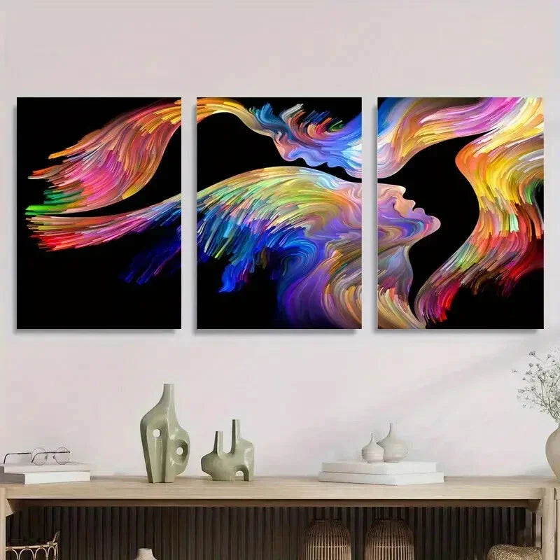 3pcs Vibrant Abstract Love Colorful Face Portrait Metal Print Ready to Hang Art