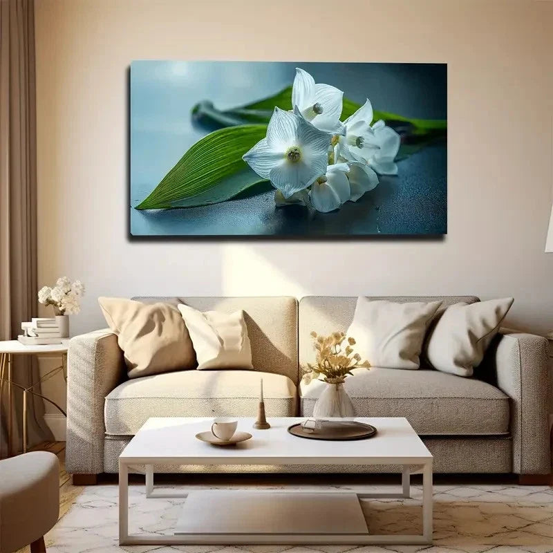Beautiful White Flowers Wall Art Canvas Office Home Room Framed 80x45cm