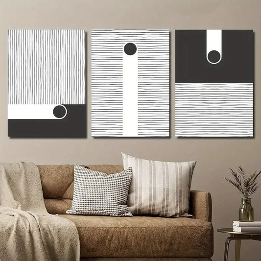 3pcs Modern Black And White Abstract Metal Print Ready to Hang Art
