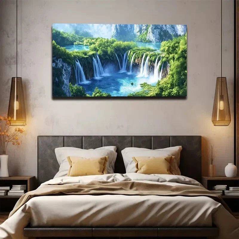 Nature Waterfall Landscape Wall Art canvas office home room framed 120x60cm