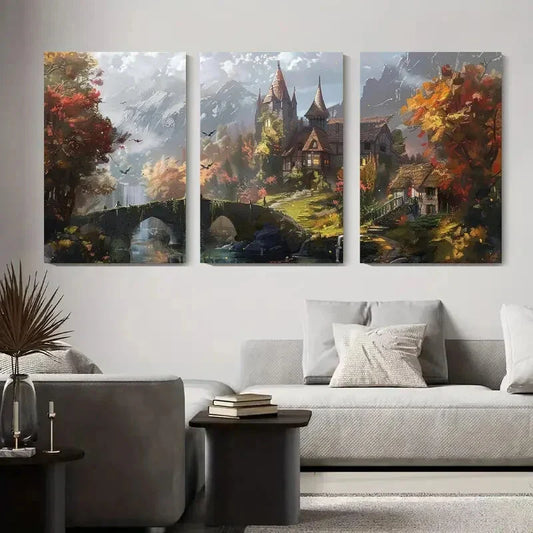 3pcs Dreamy Autumn Scenery, Nature Metal Print Ready to Hang Art