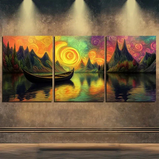 3pcs Colorful Boat Sailing on the River Perfect Wall Art Set Canvas Framed 40x60cm - High Quality Print 100% Australian Made Wall Canvas Ready to Hang