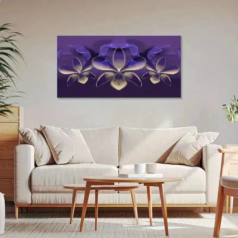 Fantasy Purple Floral Abstract Wall Art Canvas Office Home Room Framed 120x60cm