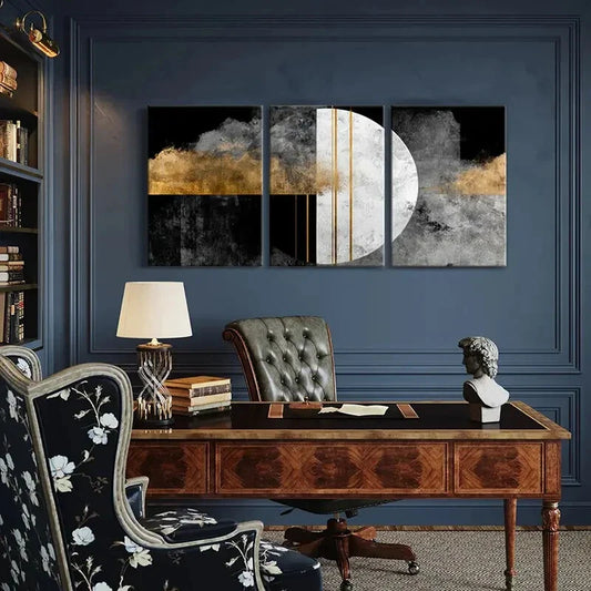 3pcs Geometric Marble Texture Golden Lines Metal Print Ready to Hang Art