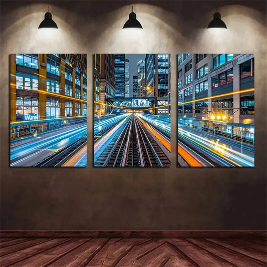 3pcs Urban Night Scene Long Exposure Cityscape Metal Print Ready to Hang Art