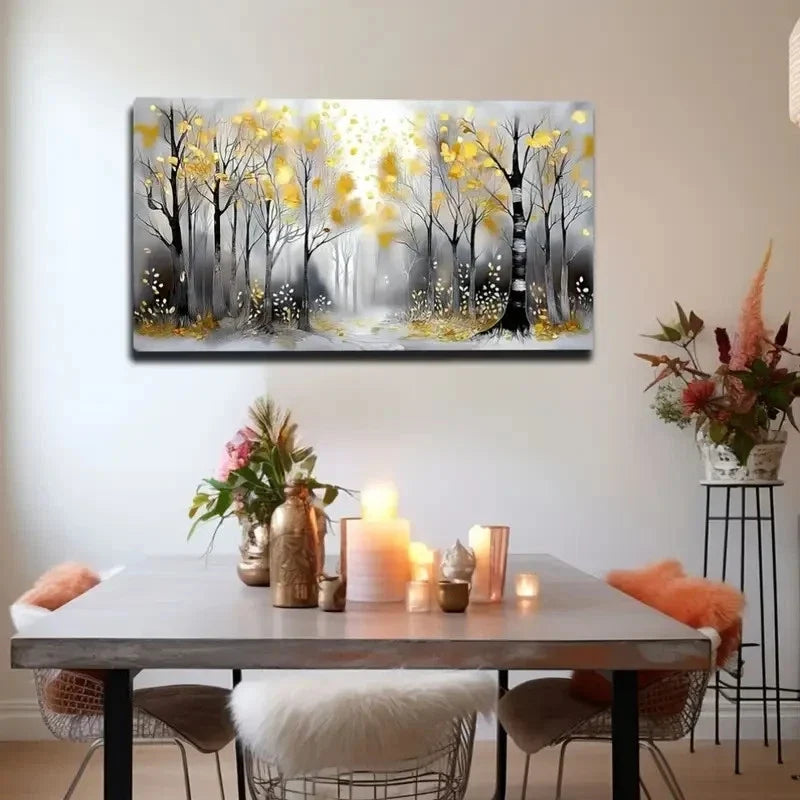 Black Trunk And Yellow Leaves Wall Art Canvas Office Home Room Framed 80x45cm