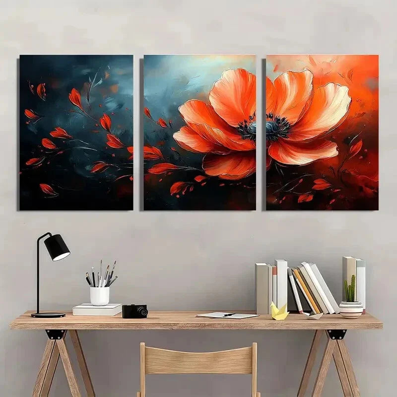 3pcs Modern Abstract Painting Flower Design Metal Print Ready to Hang Art