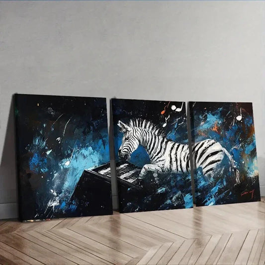 3pcs Zebra Piano Painting Colorful Perfect Wall Art Set Canvas Framed 40x60cm - High Quality Print 100% Australian Made Wall Canvas Ready to Hang