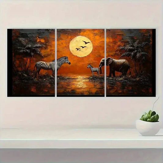 3pcs African Safari Featuring Zebras Giraffes Metal Print Ready to Hang Art