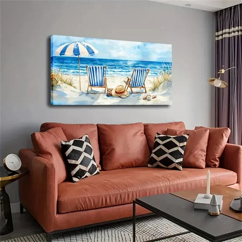 Pine & Teak Abstract Seaside Wall Art Canvas Office Home Room Framed 120x60cm